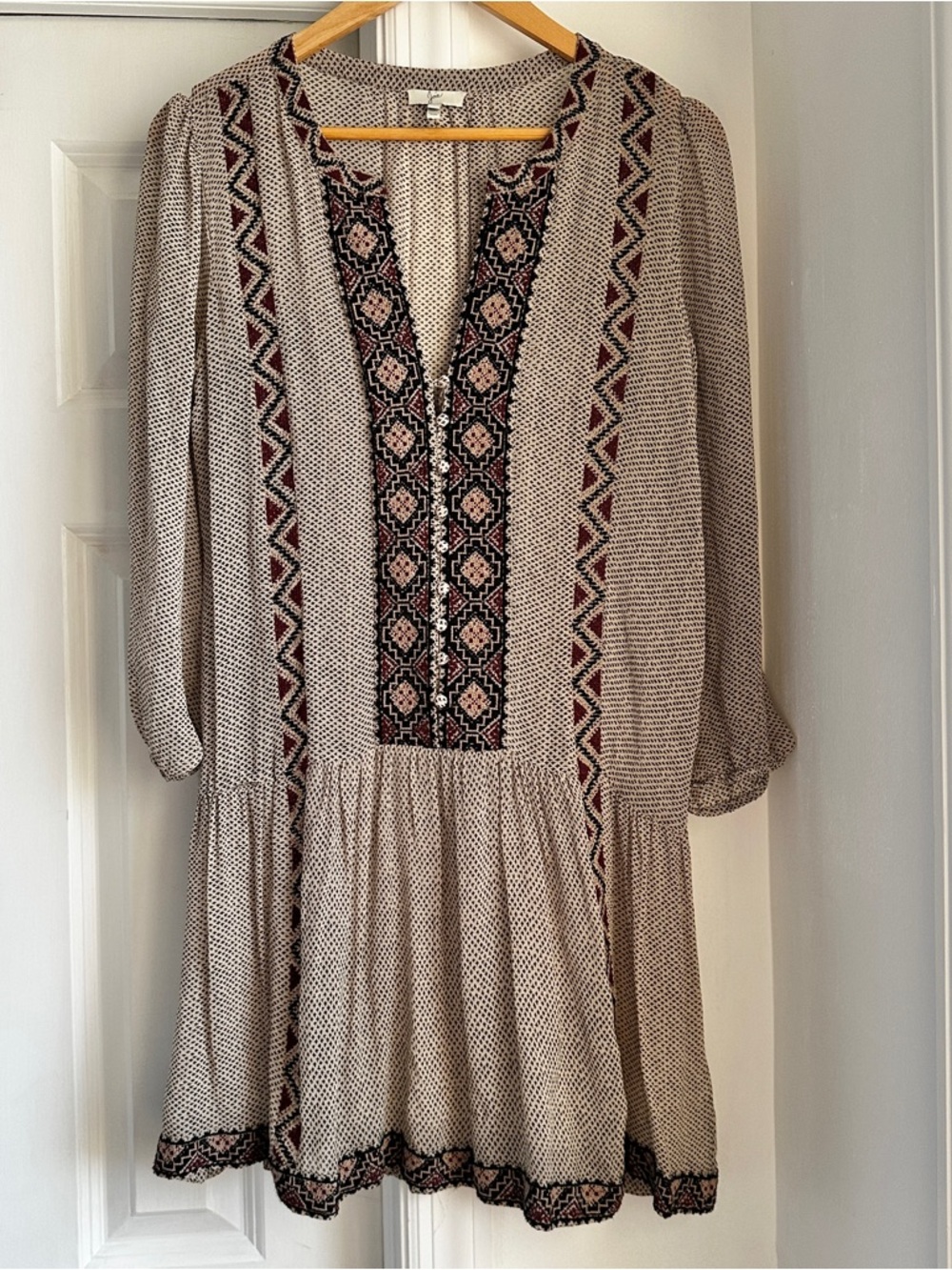 Joie Cream Silk Long Sleeve Mini Dress